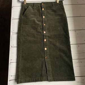 Hunter Green Corduroy Midi Skirt